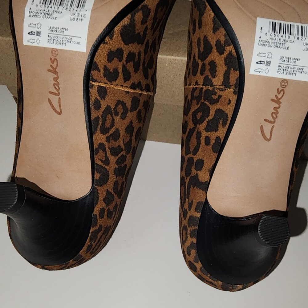 Clarks Collections 6 Wide Women's Leather Pumps Leopard Print Linvale Jerica NIB - Picture 7 of 10